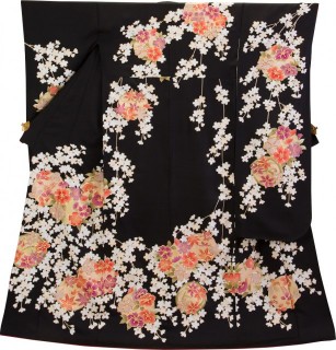 刺繍　しだれ桜に花丸