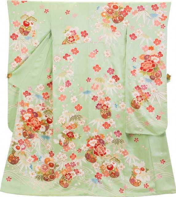 花籠にしだれ草花に波2