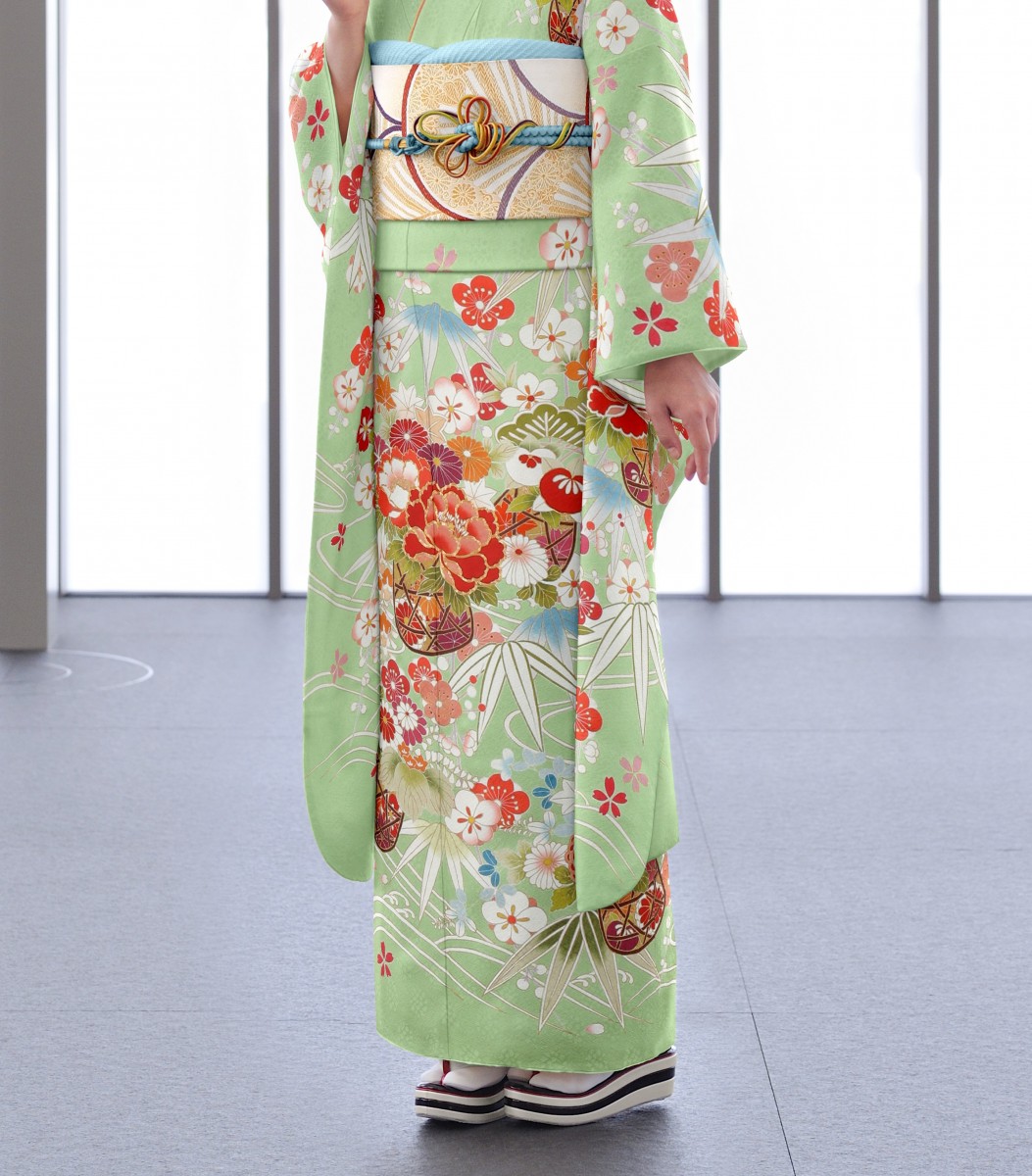花籠にしだれ草花に波4