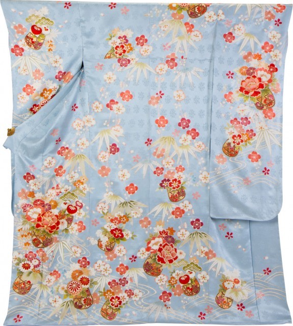 花籠にしだれ草花に波2