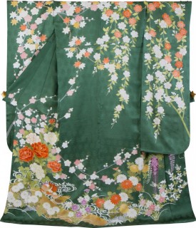 牡丹草花に枝垂れ桜小花